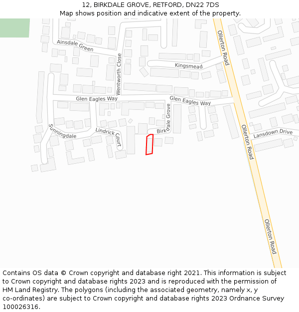 12, BIRKDALE GROVE, RETFORD, DN22 7DS: Location map and indicative extent of plot