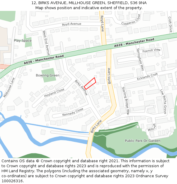 12, BIRKS AVENUE, MILLHOUSE GREEN, SHEFFIELD, S36 9NA: Location map and indicative extent of plot