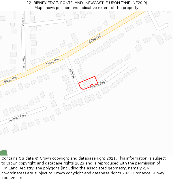 12, BIRNEY EDGE, PONTELAND, NEWCASTLE UPON TYNE, NE20 9JJ: Location map and indicative extent of plot