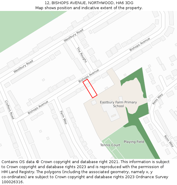 12, BISHOPS AVENUE, NORTHWOOD, HA6 3DG: Location map and indicative extent of plot