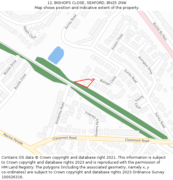 12, BISHOPS CLOSE, SEAFORD, BN25 2NW: Location map and indicative extent of plot