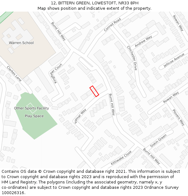 12, BITTERN GREEN, LOWESTOFT, NR33 8PH: Location map and indicative extent of plot