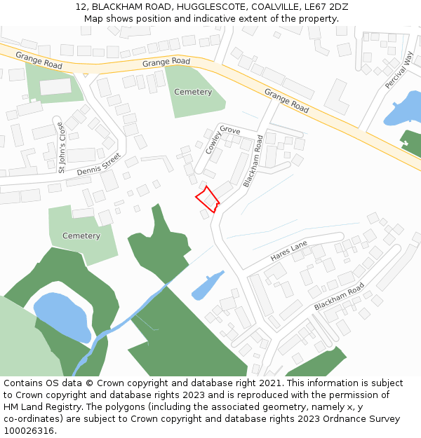 12, BLACKHAM ROAD, HUGGLESCOTE, COALVILLE, LE67 2DZ: Location map and indicative extent of plot
