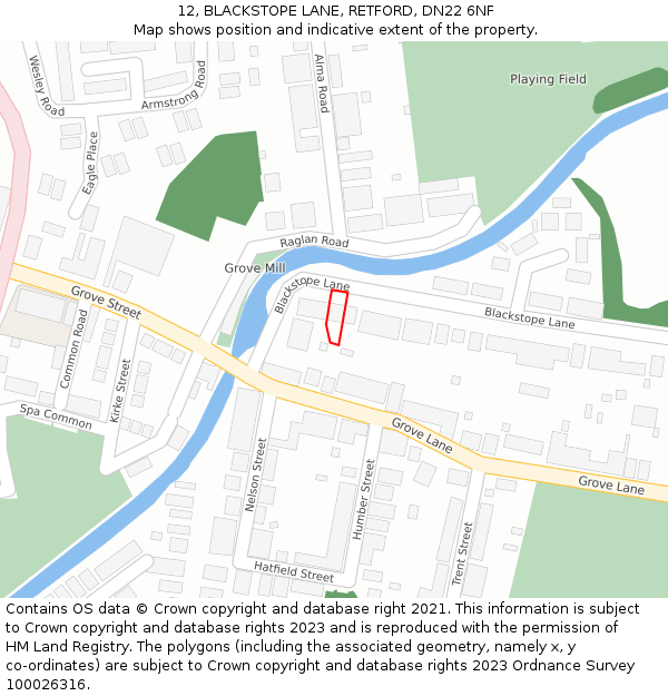 12, BLACKSTOPE LANE, RETFORD, DN22 6NF: Location map and indicative extent of plot