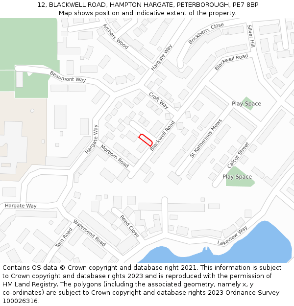 12, BLACKWELL ROAD, HAMPTON HARGATE, PETERBOROUGH, PE7 8BP: Location map and indicative extent of plot