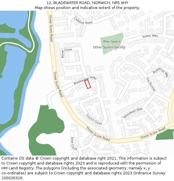12, BLADEWATER ROAD, NORWICH, NR5 9HY: Location map and indicative extent of plot