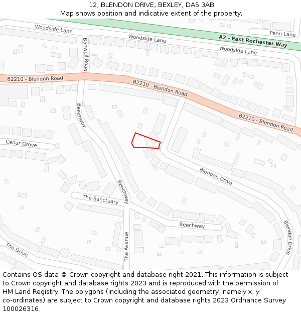 12, BLENDON DRIVE, BEXLEY, DA5 3AB: Location map and indicative extent of plot