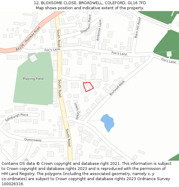 12, BLOXSOME CLOSE, BROADWELL, COLEFORD, GL16 7FD: Location map and indicative extent of plot