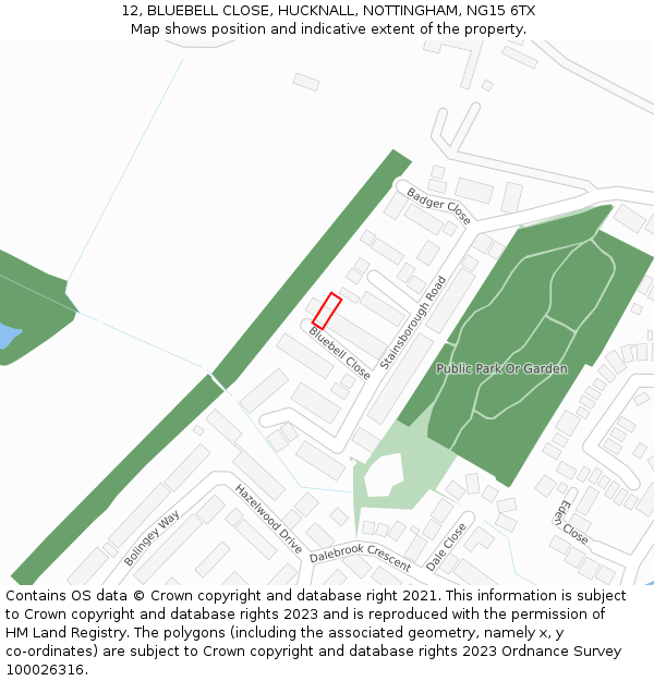 12, BLUEBELL CLOSE, HUCKNALL, NOTTINGHAM, NG15 6TX: Location map and indicative extent of plot