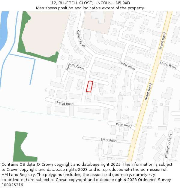 12, BLUEBELL CLOSE, LINCOLN, LN5 9XB: Location map and indicative extent of plot