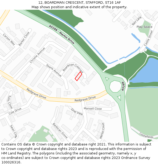 12, BOARDMAN CRESCENT, STAFFORD, ST16 1AF: Location map and indicative extent of plot