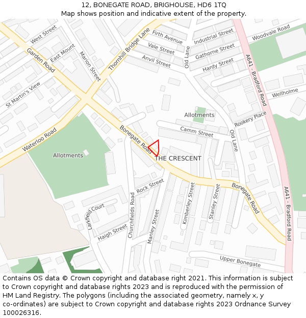 12, BONEGATE ROAD, BRIGHOUSE, HD6 1TQ: Location map and indicative extent of plot