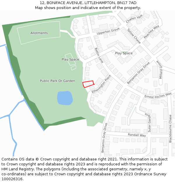 12, BONIFACE AVENUE, LITTLEHAMPTON, BN17 7AD: Location map and indicative extent of plot