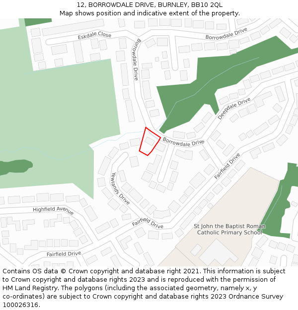 12, BORROWDALE DRIVE, BURNLEY, BB10 2QL: Location map and indicative extent of plot