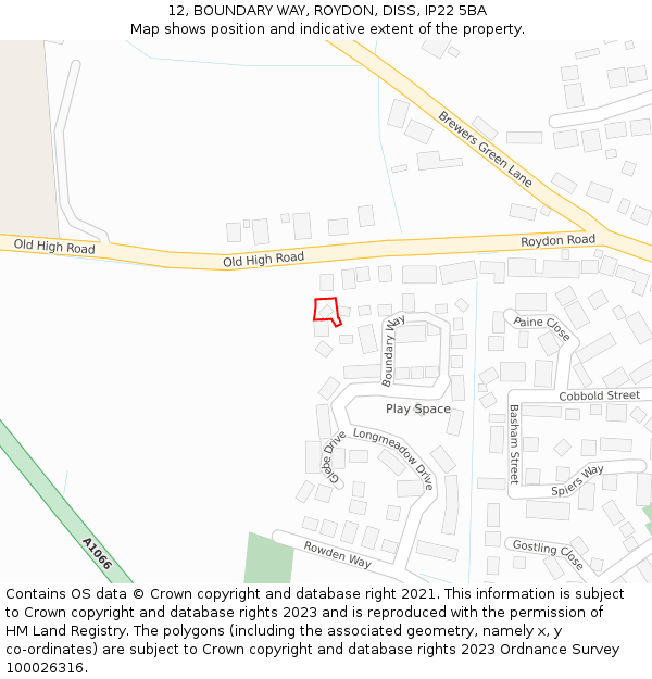12, BOUNDARY WAY, ROYDON, DISS, IP22 5BA: Location map and indicative extent of plot