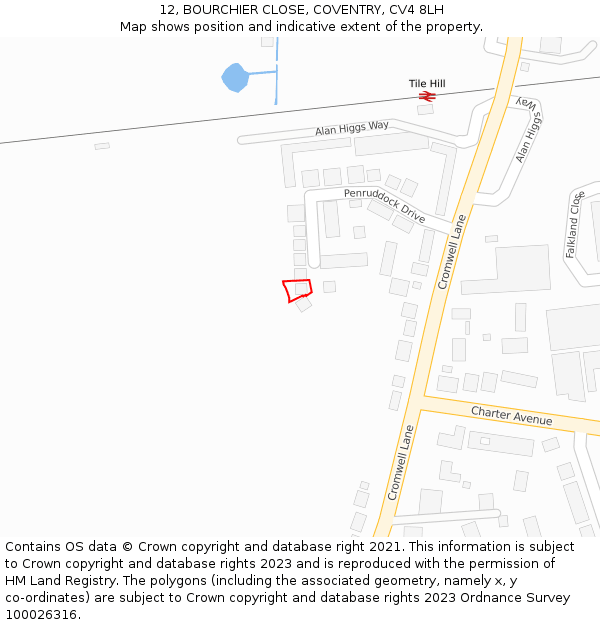 12, BOURCHIER CLOSE, COVENTRY, CV4 8LH: Location map and indicative extent of plot