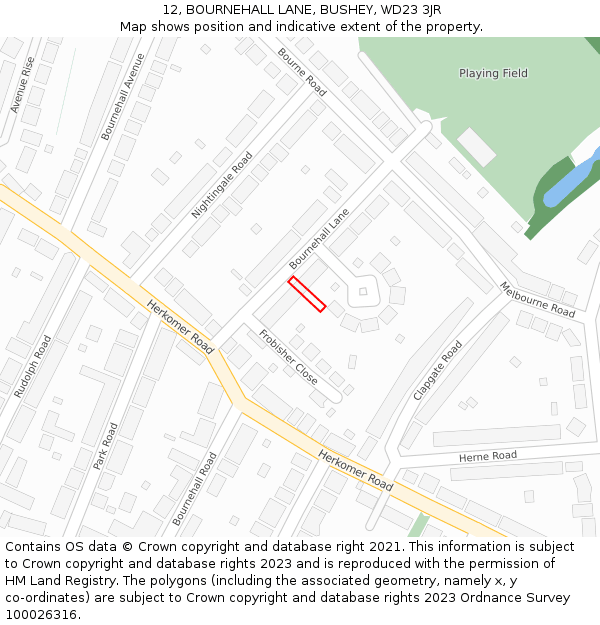 12, BOURNEHALL LANE, BUSHEY, WD23 3JR: Location map and indicative extent of plot