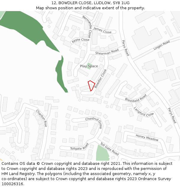 12, BOWDLER CLOSE, LUDLOW, SY8 1UG: Location map and indicative extent of plot