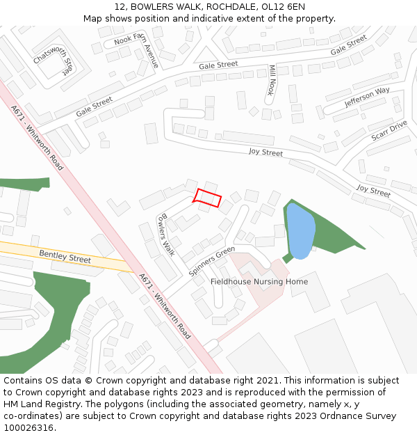 12, BOWLERS WALK, ROCHDALE, OL12 6EN: Location map and indicative extent of plot