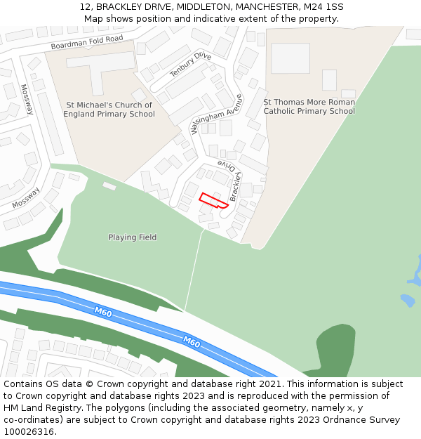 12, BRACKLEY DRIVE, MIDDLETON, MANCHESTER, M24 1SS: Location map and indicative extent of plot