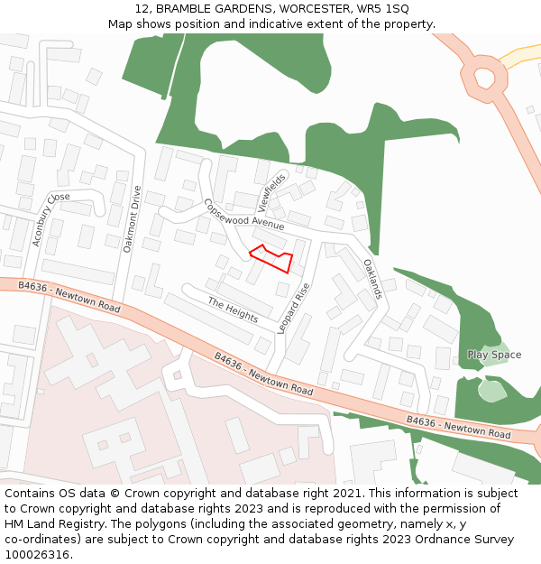 12, BRAMBLE GARDENS, WORCESTER, WR5 1SQ: Location map and indicative extent of plot
