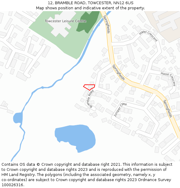 12, BRAMBLE ROAD, TOWCESTER, NN12 6US: Location map and indicative extent of plot