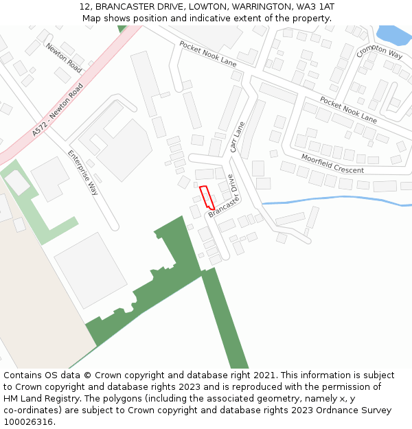 12, BRANCASTER DRIVE, LOWTON, WARRINGTON, WA3 1AT: Location map and indicative extent of plot