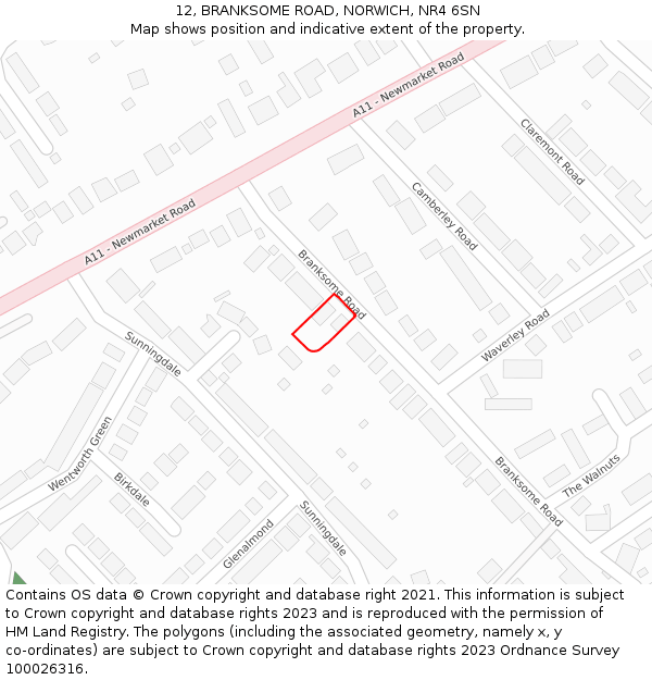 12, BRANKSOME ROAD, NORWICH, NR4 6SN: Location map and indicative extent of plot
