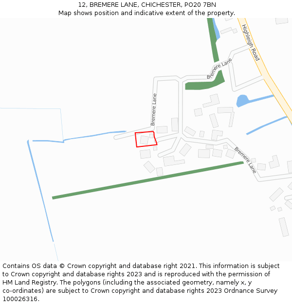 12, BREMERE LANE, CHICHESTER, PO20 7BN: Location map and indicative extent of plot