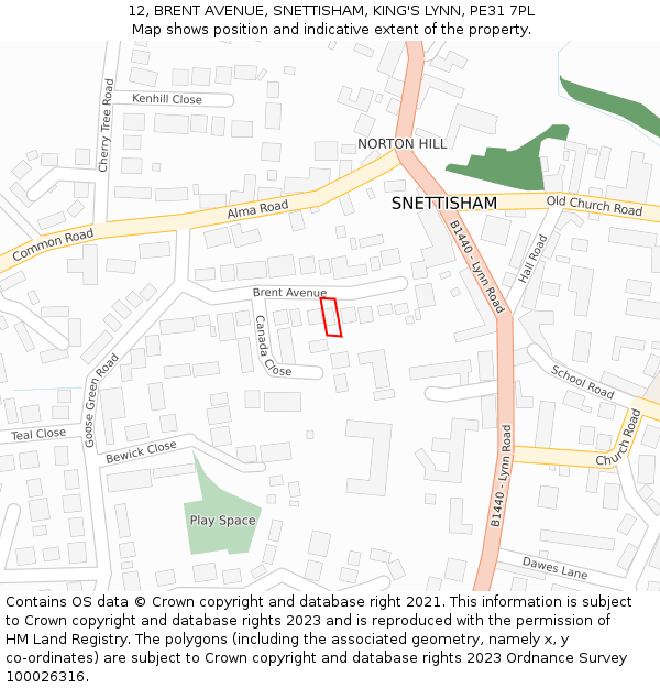 12, BRENT AVENUE, SNETTISHAM, KING'S LYNN, PE31 7PL: Location map and indicative extent of plot