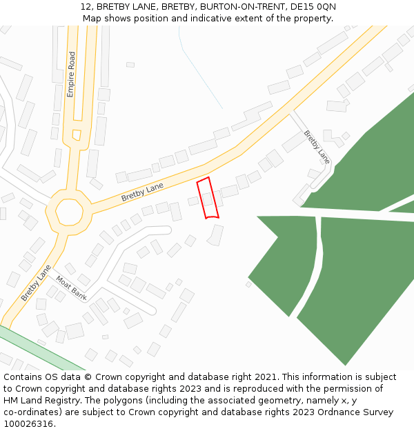 12, BRETBY LANE, BRETBY, BURTON-ON-TRENT, DE15 0QN: Location map and indicative extent of plot