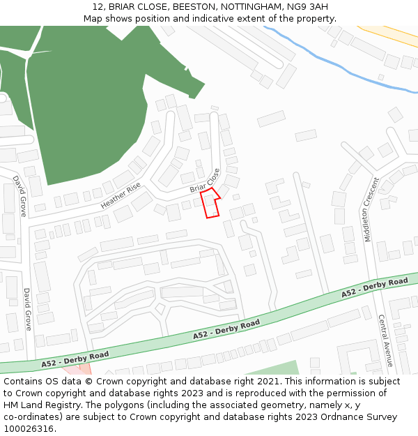 12, BRIAR CLOSE, BEESTON, NOTTINGHAM, NG9 3AH: Location map and indicative extent of plot