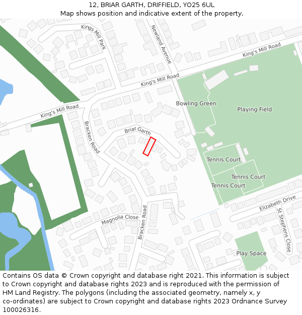 12, BRIAR GARTH, DRIFFIELD, YO25 6UL: Location map and indicative extent of plot