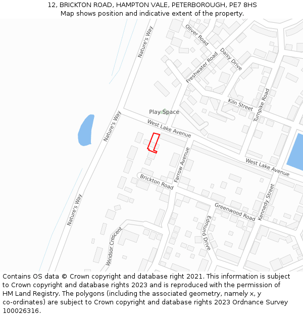 12, BRICKTON ROAD, HAMPTON VALE, PETERBOROUGH, PE7 8HS: Location map and indicative extent of plot