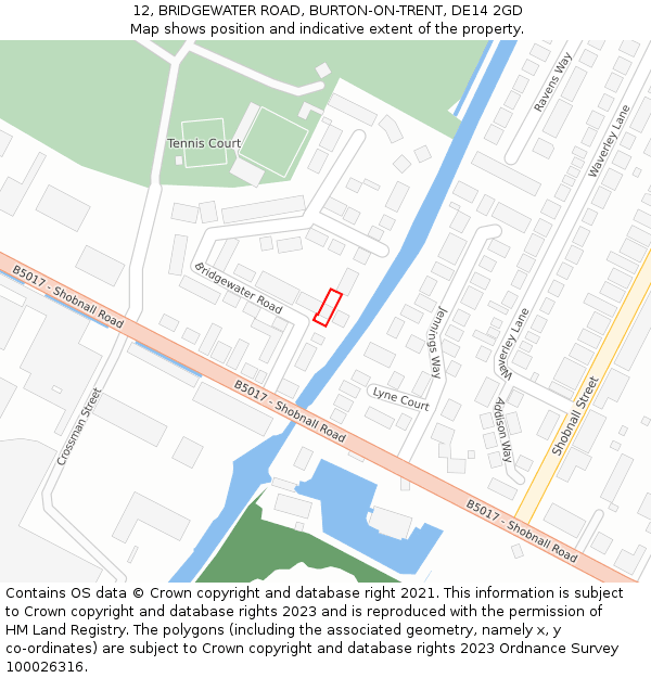 12, BRIDGEWATER ROAD, BURTON-ON-TRENT, DE14 2GD: Location map and indicative extent of plot
