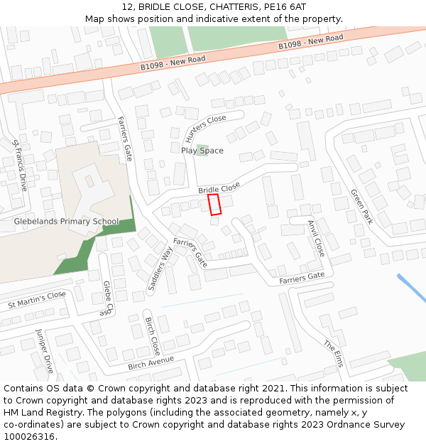 12, BRIDLE CLOSE, CHATTERIS, PE16 6AT: Location map and indicative extent of plot