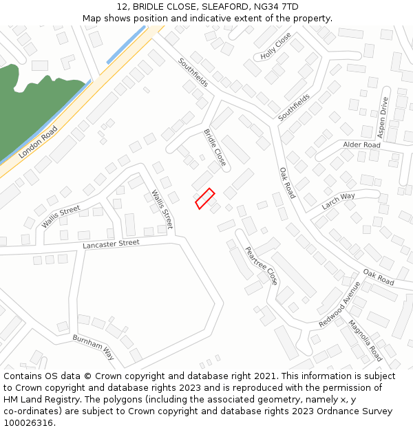 12, BRIDLE CLOSE, SLEAFORD, NG34 7TD: Location map and indicative extent of plot