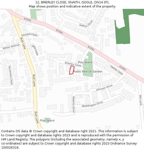 12, BRIERLEY CLOSE, SNAITH, GOOLE, DN14 9TL: Location map and indicative extent of plot