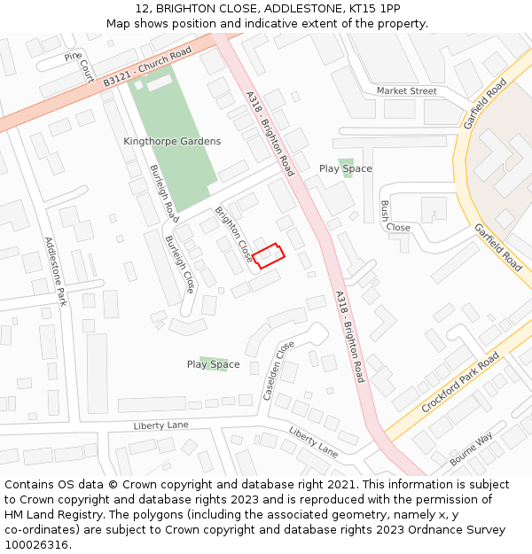 12, BRIGHTON CLOSE, ADDLESTONE, KT15 1PP: Location map and indicative extent of plot