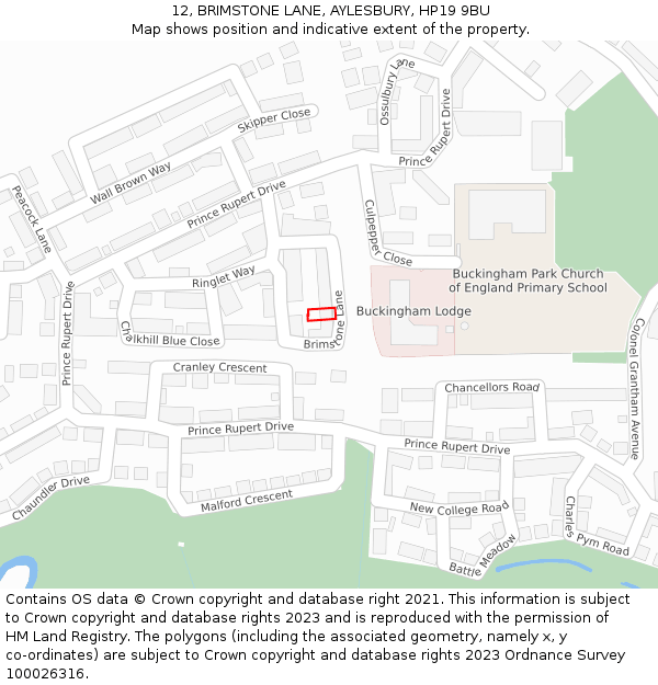 12, BRIMSTONE LANE, AYLESBURY, HP19 9BU: Location map and indicative extent of plot