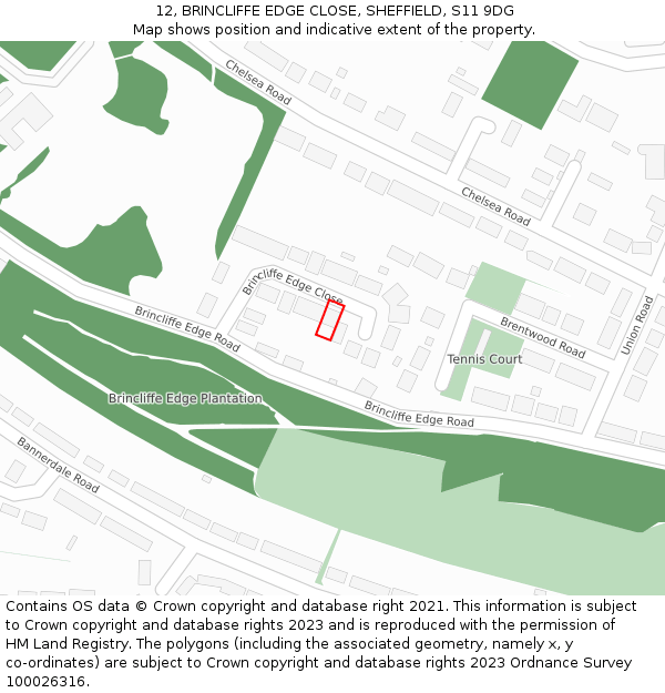 12, BRINCLIFFE EDGE CLOSE, SHEFFIELD, S11 9DG: Location map and indicative extent of plot