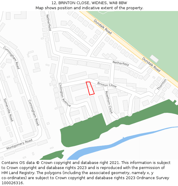 12, BRINTON CLOSE, WIDNES, WA8 8BW: Location map and indicative extent of plot