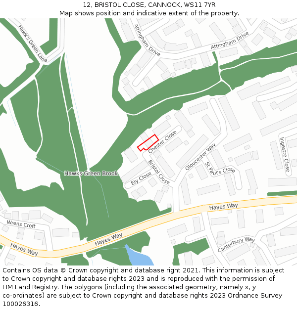 12, BRISTOL CLOSE, CANNOCK, WS11 7YR: Location map and indicative extent of plot