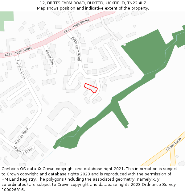 12, BRITTS FARM ROAD, BUXTED, UCKFIELD, TN22 4LZ: Location map and indicative extent of plot