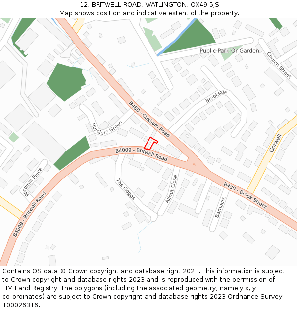 12, BRITWELL ROAD, WATLINGTON, OX49 5JS: Location map and indicative extent of plot