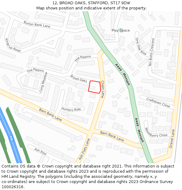 12, BROAD OAKS, STAFFORD, ST17 9DW: Location map and indicative extent of plot