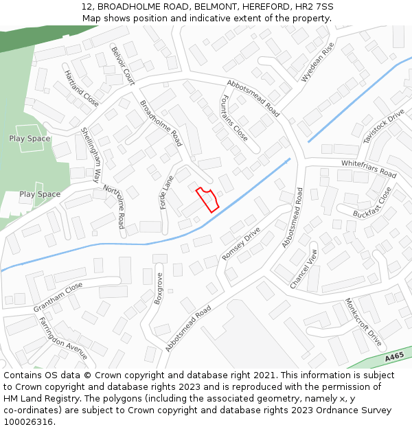 12, BROADHOLME ROAD, BELMONT, HEREFORD, HR2 7SS: Location map and indicative extent of plot