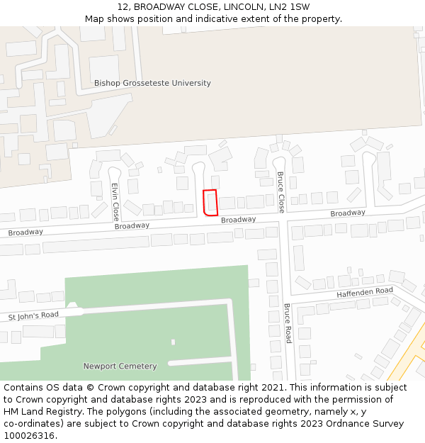 12, BROADWAY CLOSE, LINCOLN, LN2 1SW: Location map and indicative extent of plot