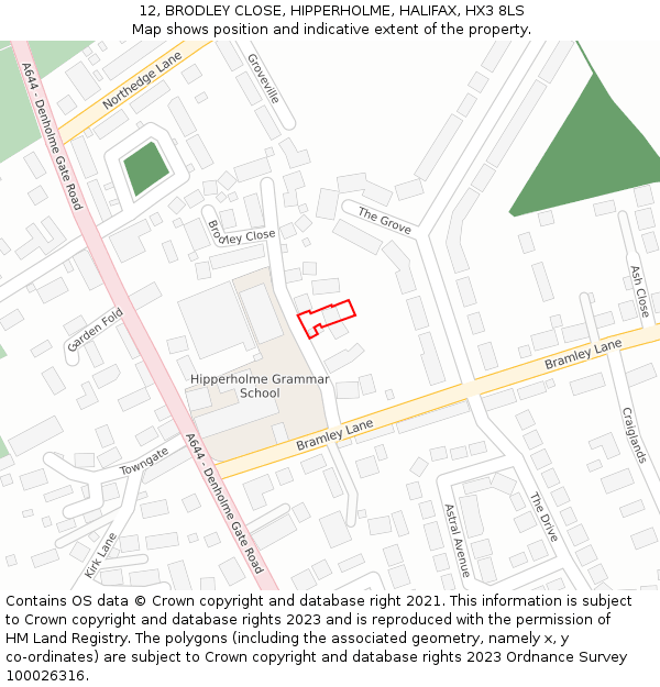 12, BRODLEY CLOSE, HIPPERHOLME, HALIFAX, HX3 8LS: Location map and indicative extent of plot