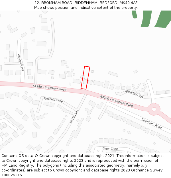 12, BROMHAM ROAD, BIDDENHAM, BEDFORD, MK40 4AF: Location map and indicative extent of plot